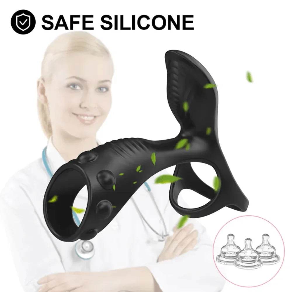 Vibrador de pareja con anillo de pene doble, 10 modos de vibración de punto G y simulador de clítoris, vibrador 3 en 1, recargable, impermeable, juguete sexual para adultos con control remoto para pareja - Sex Shop 502