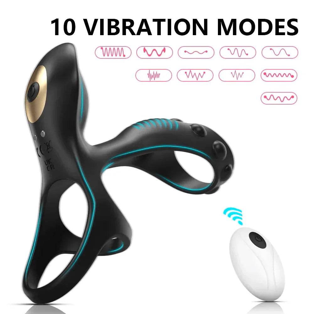 Vibrador de pareja con anillo de pene doble, 10 modos de vibración de punto G y simulador de clítoris, vibrador 3 en 1, recargable, impermeable, juguete sexual para adultos con control remoto para pareja - Sex Shop 502