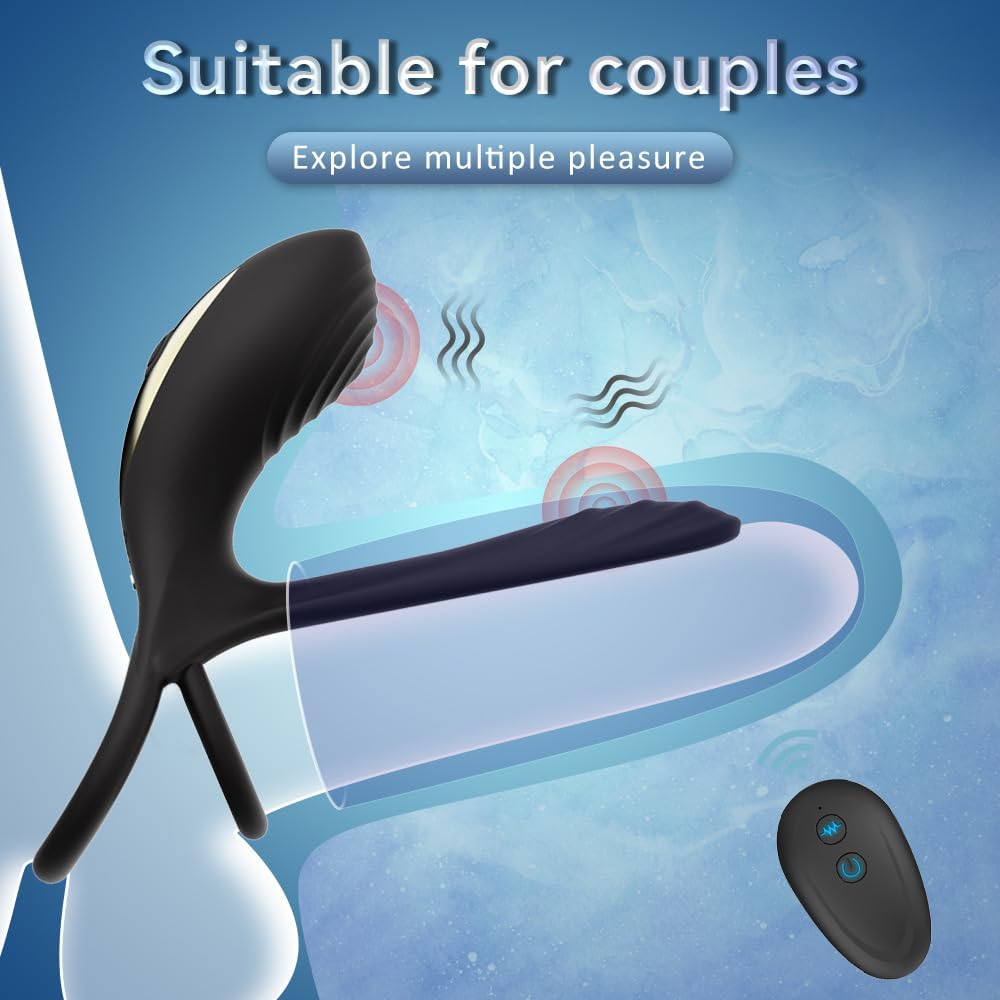 Vibrador de pareja con anillo de pene doble, 10 modos de vibración de punto G y simulador de clítoris, vibrador 3 en 1, recargable, impermeable, juguete sexual para adultos con control remoto para pareja - Sex Shop 502