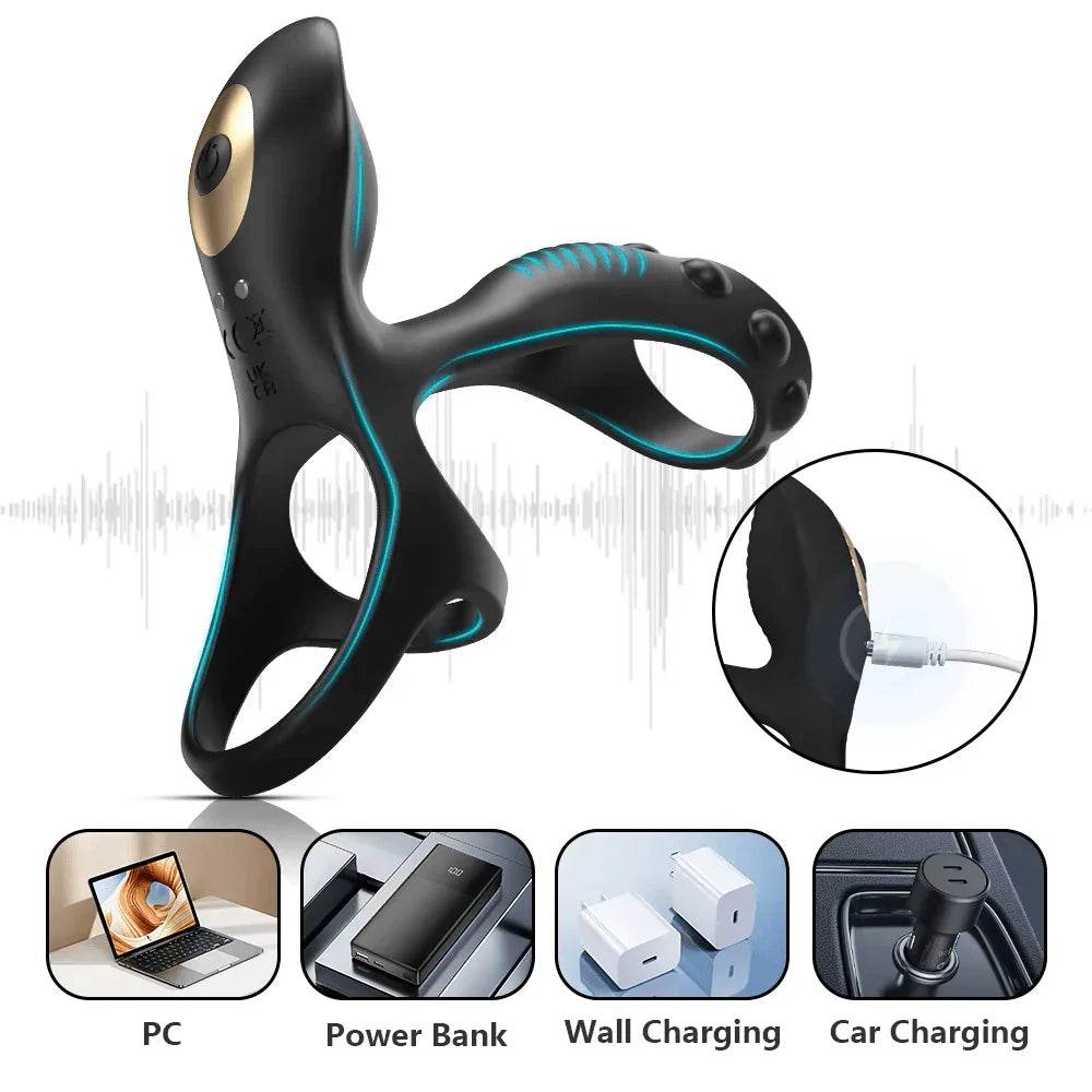 Vibrador de pareja con anillo de pene doble, 10 modos de vibración de punto G y simulador de clítoris, vibrador 3 en 1, recargable, impermeable, juguete sexual para adultos con control remoto para pareja - Sex Shop 502