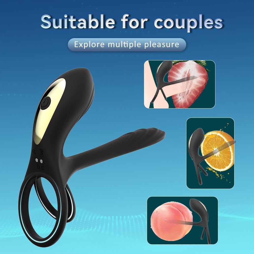 Vibrador de pareja con anillo de pene doble, 10 modos de vibración de punto G y simulador de clítoris, vibrador 3 en 1, recargable, impermeable, juguete sexual para adultos con control remoto para pareja - Sex Shop 502