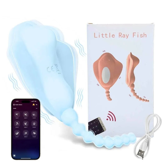 Huevo vibrador inalámbrico para clítoris y anal, control remoto por app, de la marca Sex Shop 502, en uso en una mano.