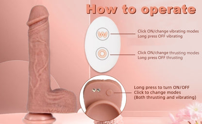 Consolador vibrador de empuje de 8.9 pulgadas,  con control remoto y APP  5 modos de vibración y 3 modos de empuje