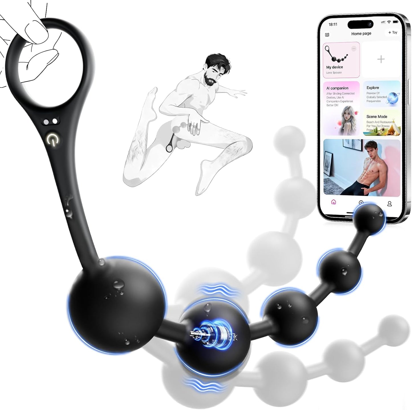 Vibrador de bolas anales, juguetes sexuales, aplicación de 14.5 pulgadas, control remoto,  con 9 modos de vibración, - Sex Shop 502
