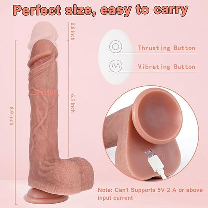Consolador vibrador de empuje de 8.9 pulgadas,  con control remoto y APP  5 modos de vibración y 3 modos de empuje