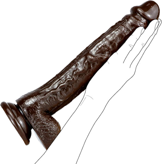 Consolador realista, consolador enorme de 12.6 pulgadas con potentes ventosas para estimulación del punto G y juego anal, pene falso suave y realista, consolador grande para adultos, juguete sexual