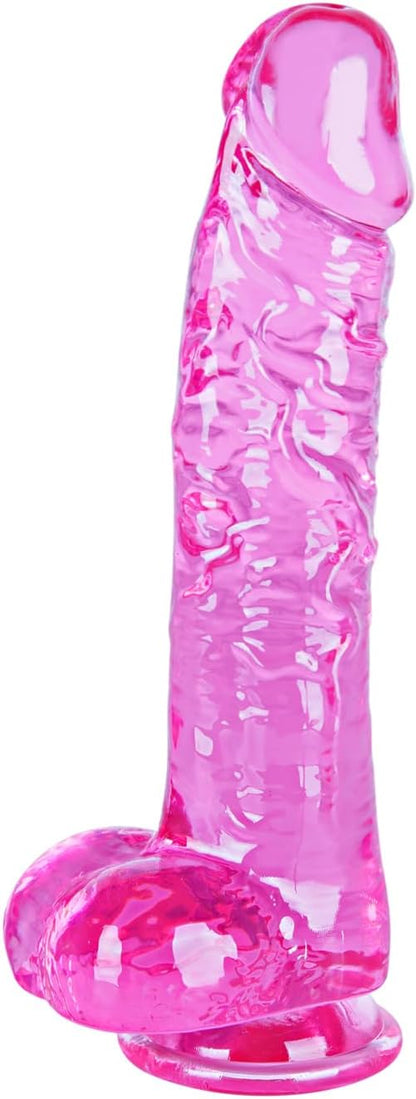 Consolador rosa de 6.4 pulgadas, lindo consolador anal pequeño, pene delgado realista, con fuerte ventosa y bolas, punto G y estimulación anal, adecuado para mujeres y hombres principiantes