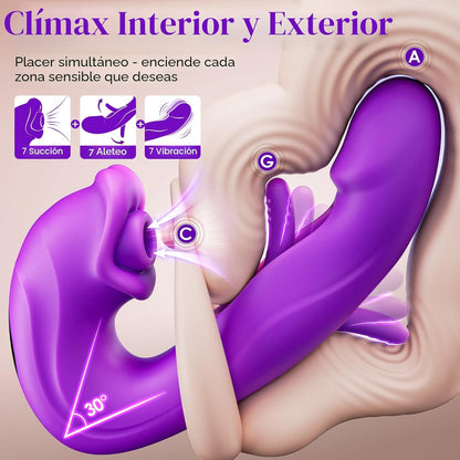 Vibrador de succión para mujeres Sex Shop 502, con 7 modos, control IA y estimulación para clítoris, pezones y ano.
