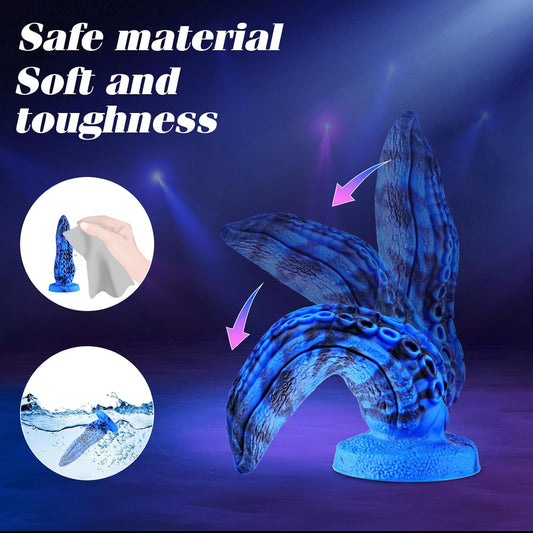 Consolador de silicona de 6 pulgadas para principiantes, realista monstruo azul y negro con ventosa, tapón anal ancho de fantasía para mujeres y hombres,