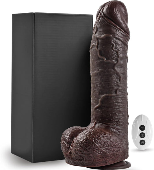 Consolador sexual grueso de empuje BBC de 2.4 de diámetro para mujeres, consoladores negros enormes realistas con 3 velocidades de empuje de rotación y 9 vibraciones,