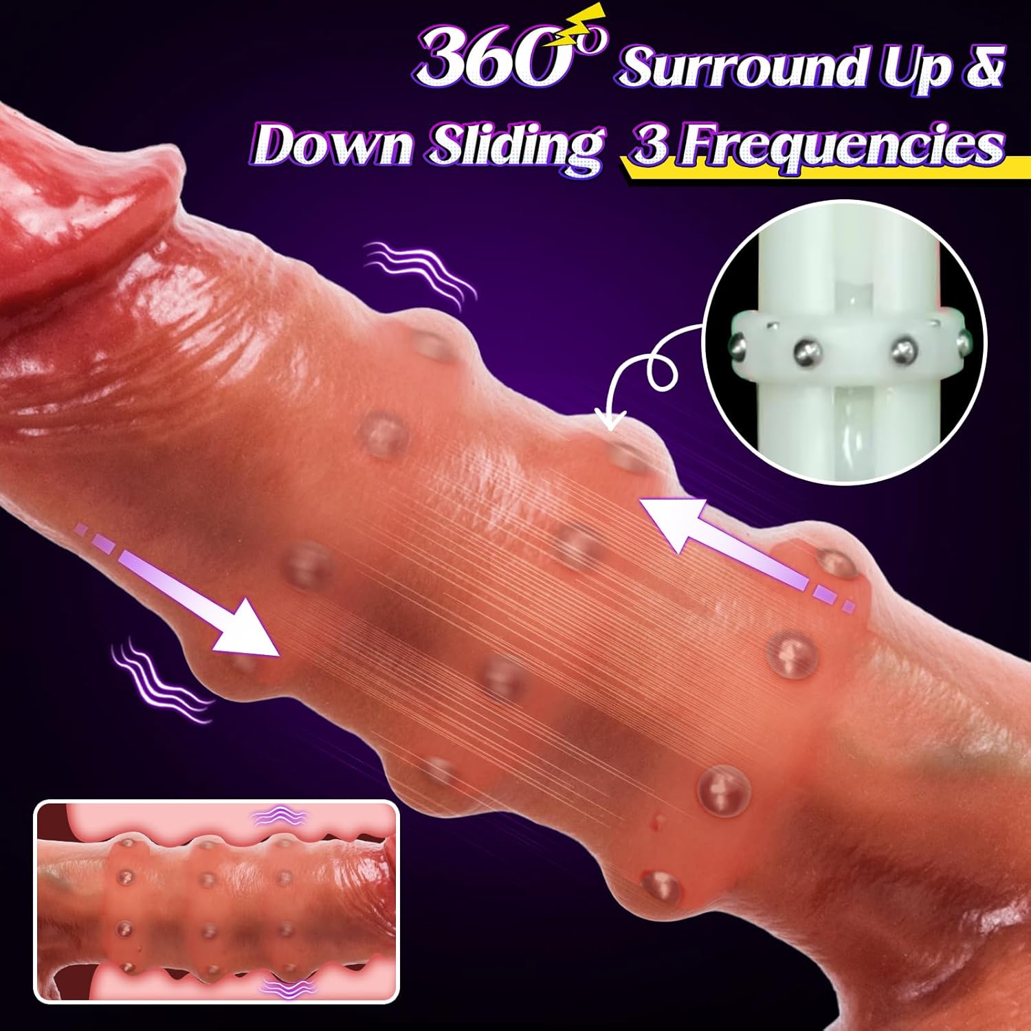 Consolador realista de 8.66 pulgadas con cuentas deslizantes, consolador de ventosa de 1.6 pulgadas de diámetro, 5 modos de vibración y 3 modos deslizantes para vagina anal punto G, juguetes sexuales - Sex Shop 502