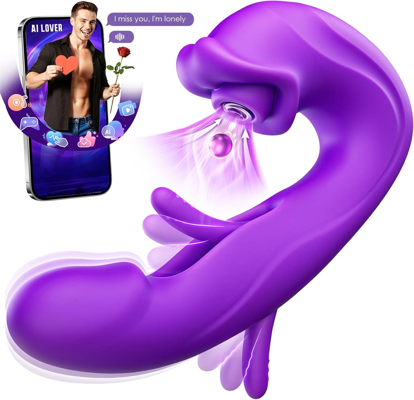 Vibrador de succión para mujeres de Sex Shop 502 con 7 modos, estimulación del clítoris, pezones y ano, control IA y vibrador de punto G