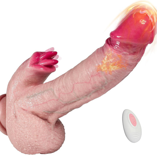 Consolador de empuje  de 9 pulgadas, juguetes sexuales vibradores – Vibrador grande para lamer consolador con 3 modos de empuje y 10 modos de vibración y lamer calentamiento, consoladores realistas de - Sex Shop 502