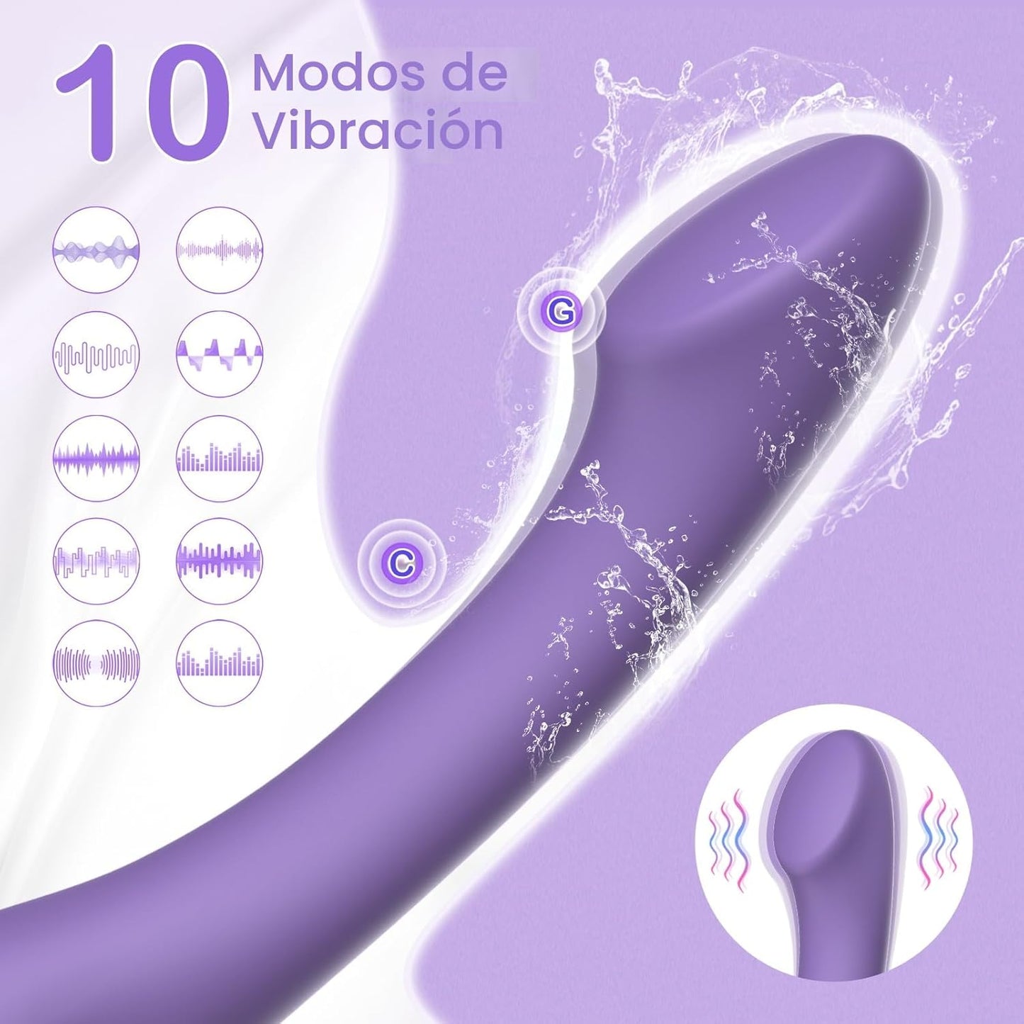 Vibrador de punto G curvo y ergonómico para clítoris, punto G y estimulación anal, de la marca Sex Shop 502.