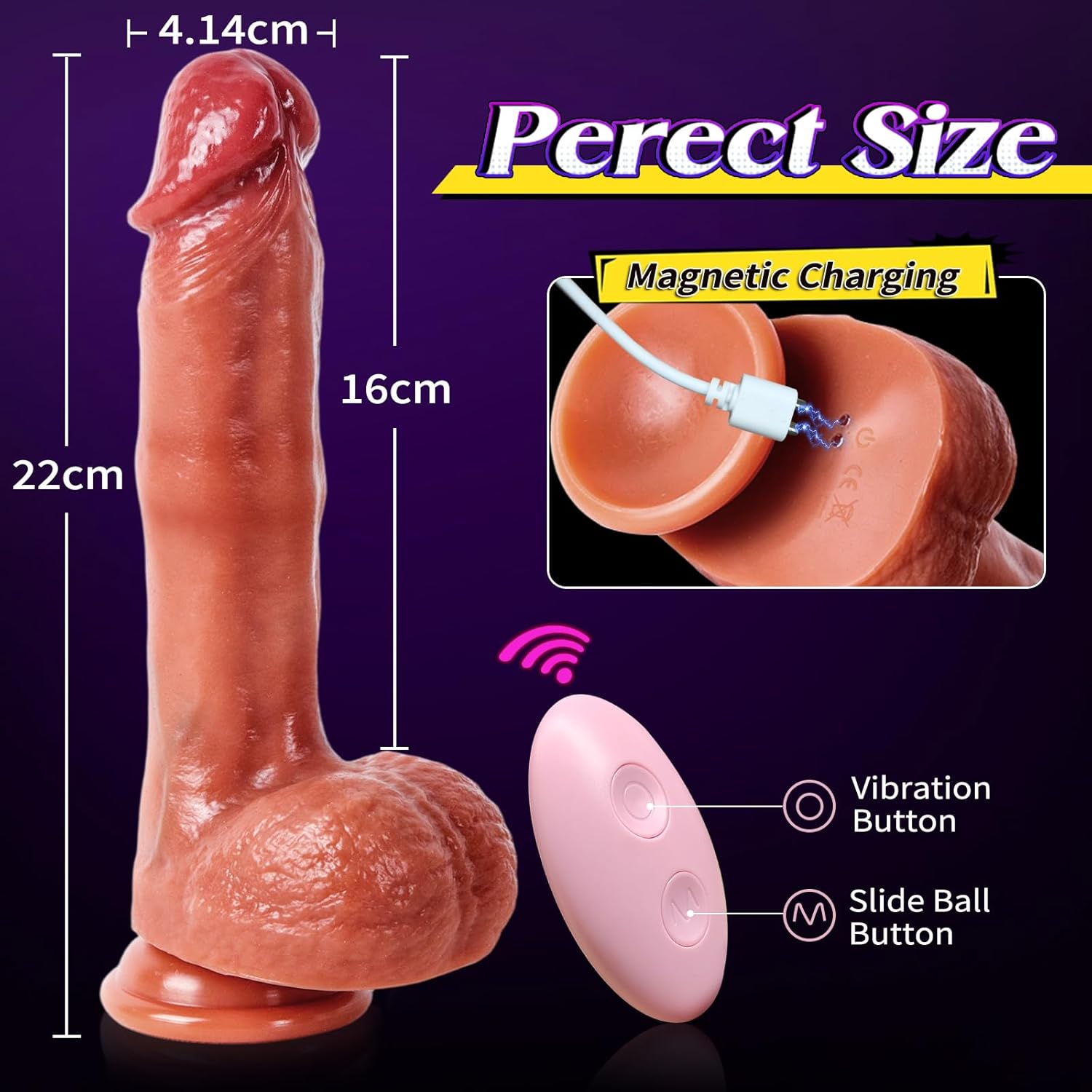 Consolador realista de 8.66 pulgadas con cuentas deslizantes, consolador de ventosa de 1.6 pulgadas de diámetro, 5 modos de vibración y 3 modos deslizantes para vagina anal punto G, juguetes sexuales - Sex Shop 502