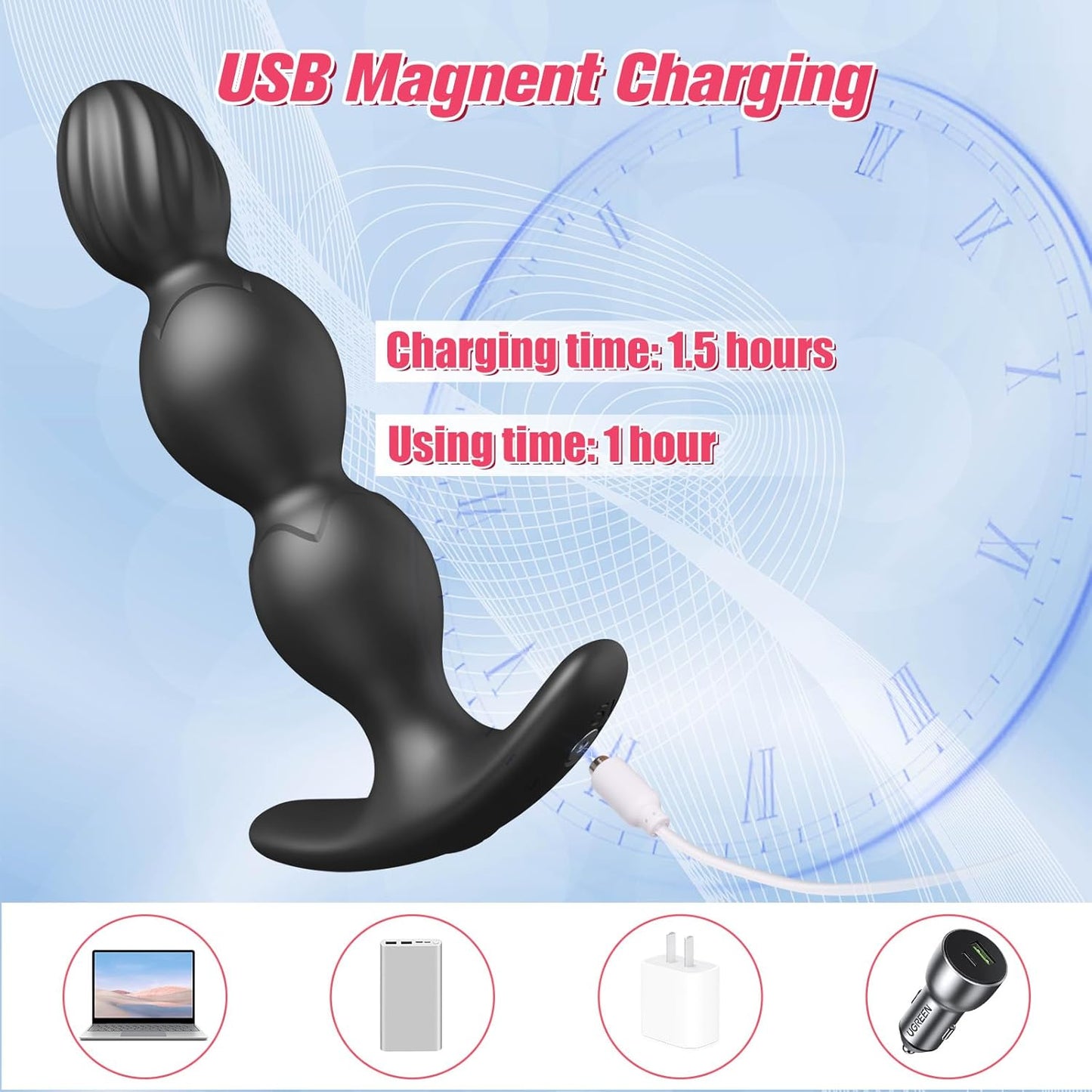 APP - Vibrador de enchufe anal, juguetes sexuales anales para hombres con 9 modos de vibración, vibradores masajeadores de próstata de silicona de seguridad, cuentas anales, tapón anal, juguetes