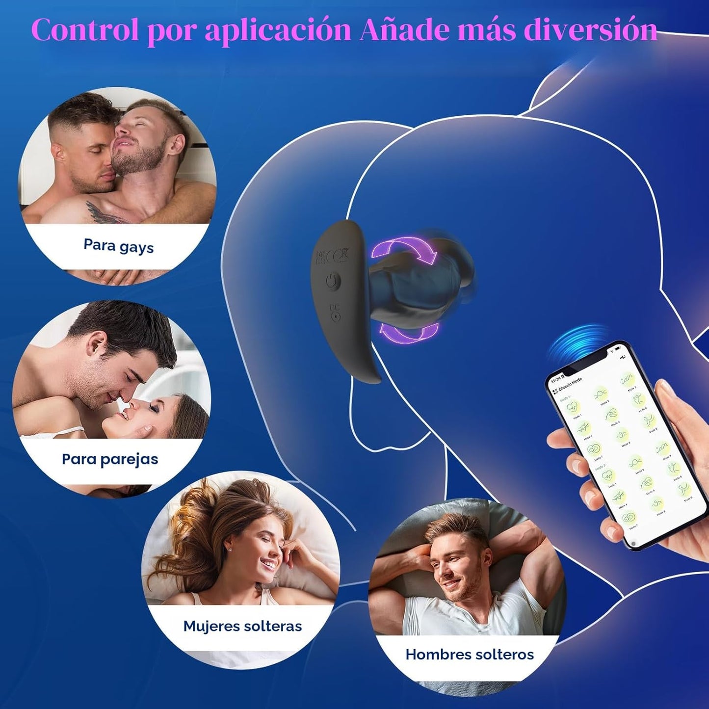 Mtsige vibrador anal con dilatador de 360° de rotación y vibración con 10 frecuencias controladas por APP, juguetes sexuales anales de silicona - Sex Shop 502