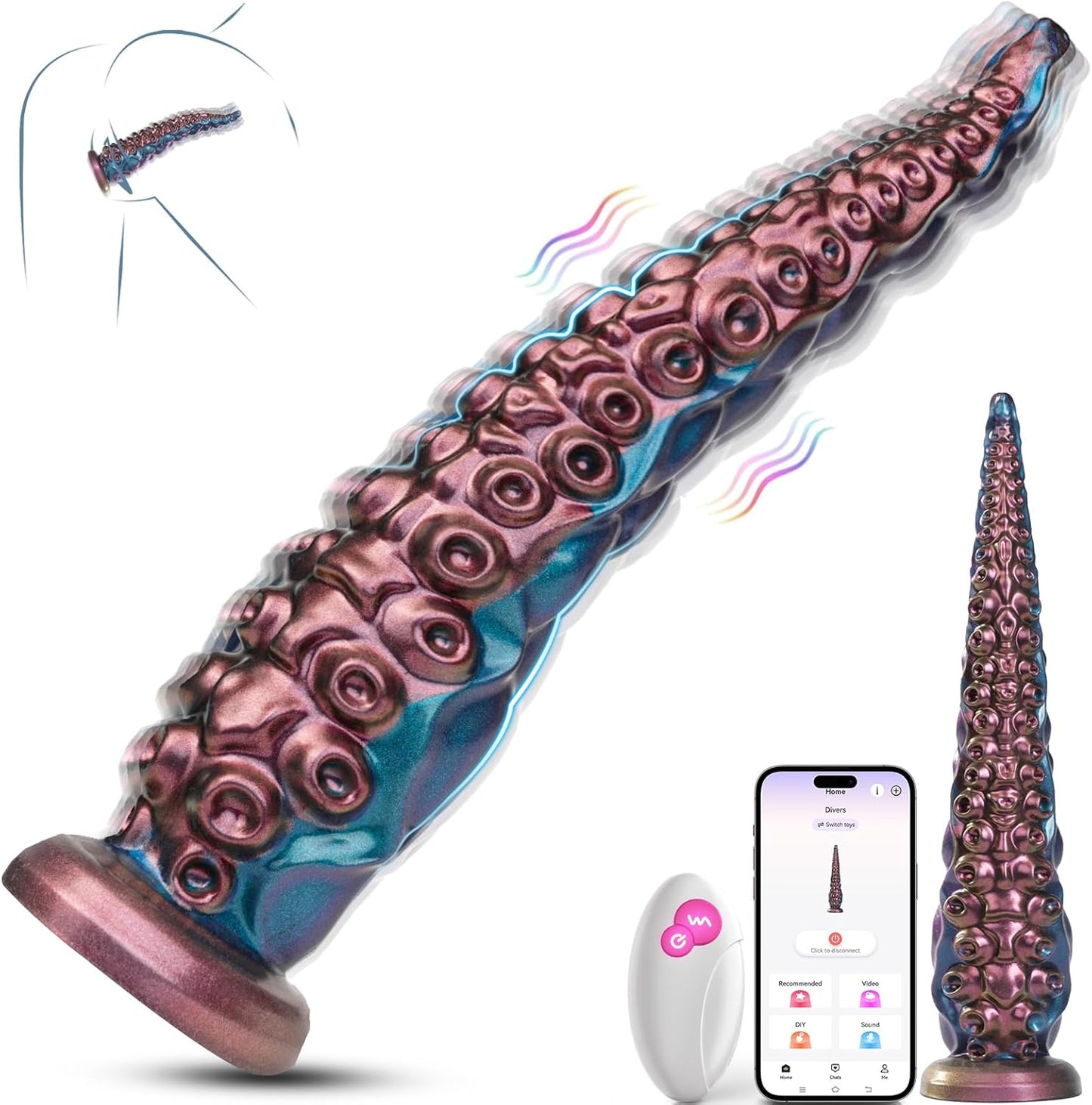 Consolador de tentáculo con vibrador de 14.6 pulgadas, consolador anal monstruoso de 14.6 pulgadas, aplicación y control remoto, multivibraciones, con ventosa U y punto G, consoladores