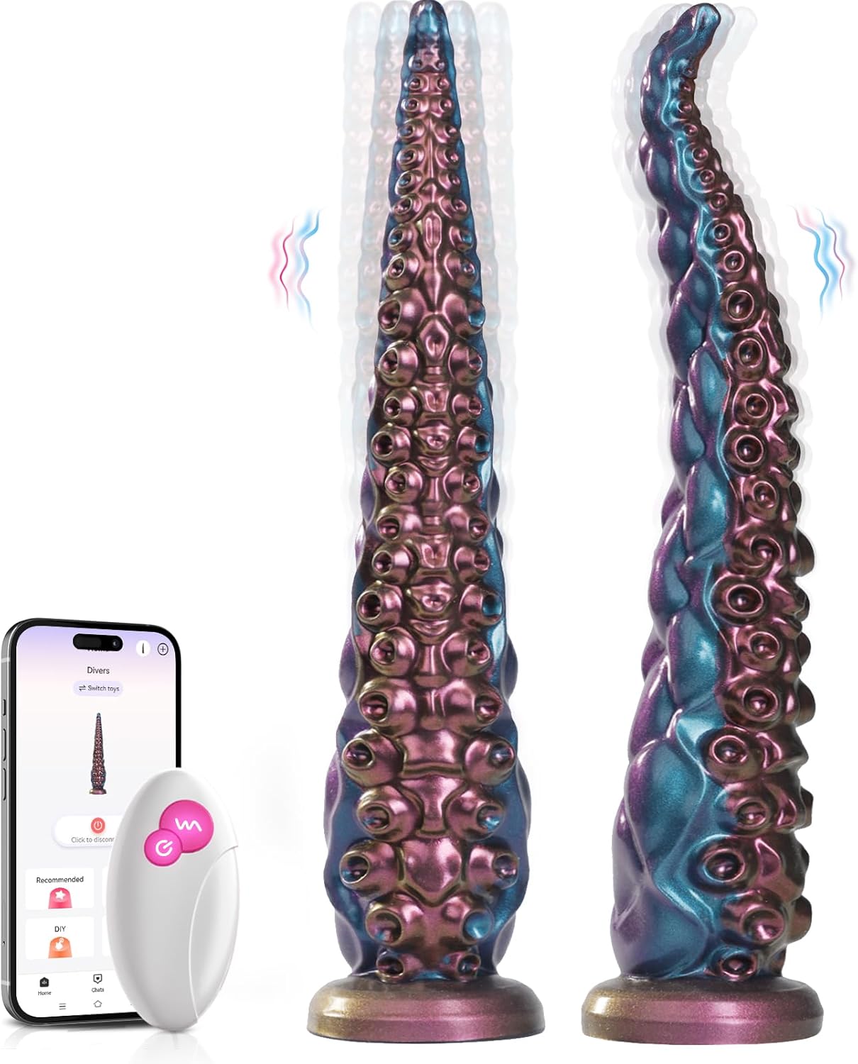 Consolador de tentáculo con vibrador de 14.6 pulgadas, consolador anal monstruoso de 14.6 pulgadas, aplicación y control remoto, multivibraciones, con ventosa U y punto G, consoladores