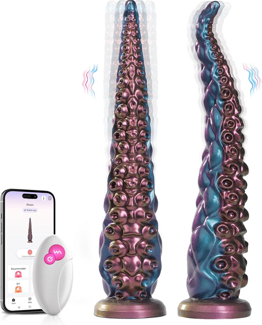Consolador de tentáculo con vibrador de 14.6 pulgadas, consolador anal monstruoso de 14.6 pulgadas, aplicación y control remoto, multivibraciones, con ventosa U y punto G, consoladores