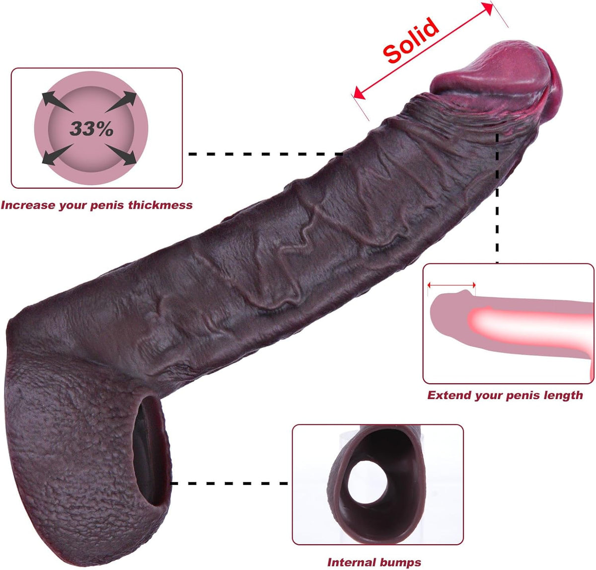 Funda de silicona realista para pene de 7.5 pulgadas con anillo, para mejorar erección y retrasar eyaculación, de Sex Shop 502.