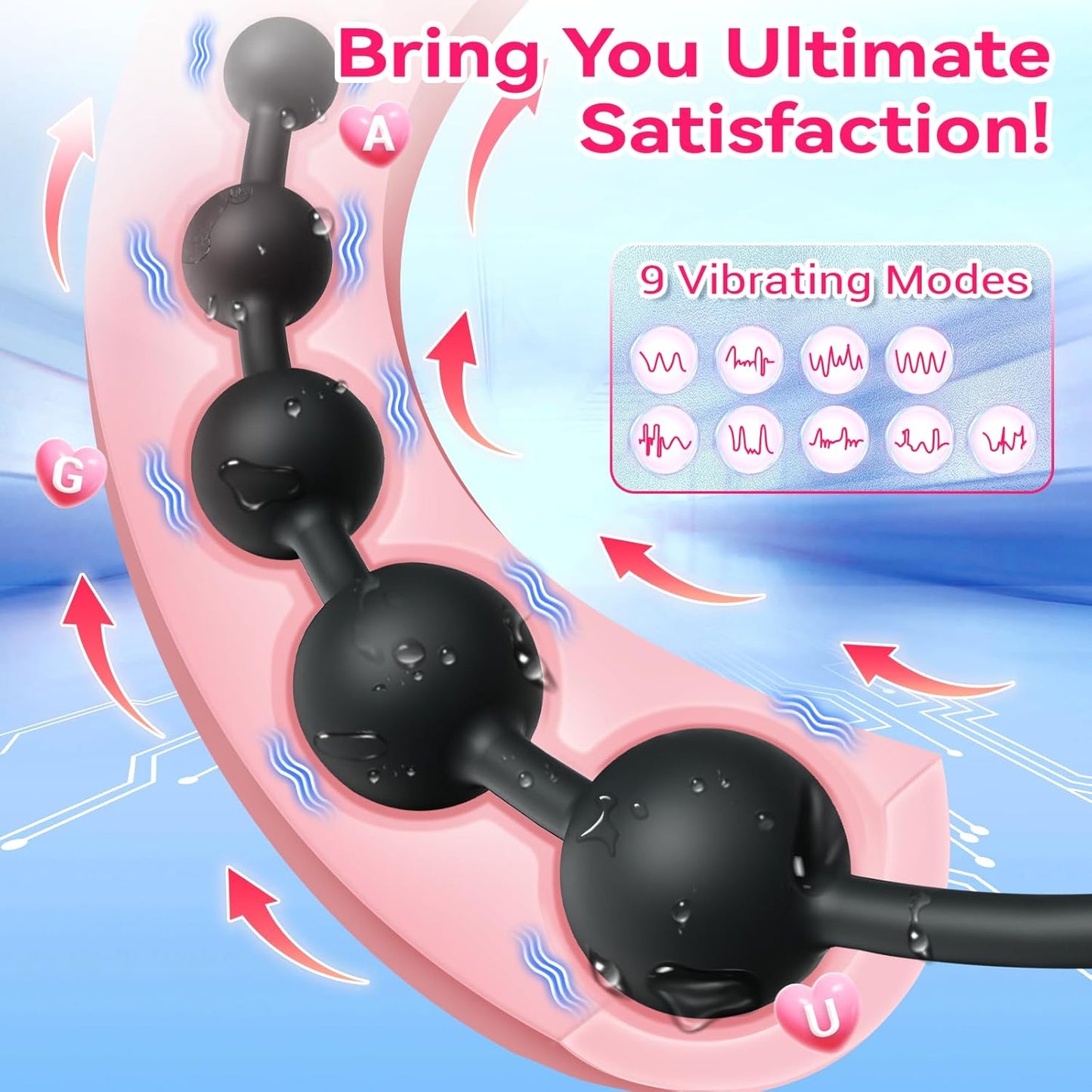 Vibrador de bolas anales, juguetes sexuales, aplicación de 14.5 pulgadas, control remoto,  con 9 modos de vibración, - Sex Shop 502