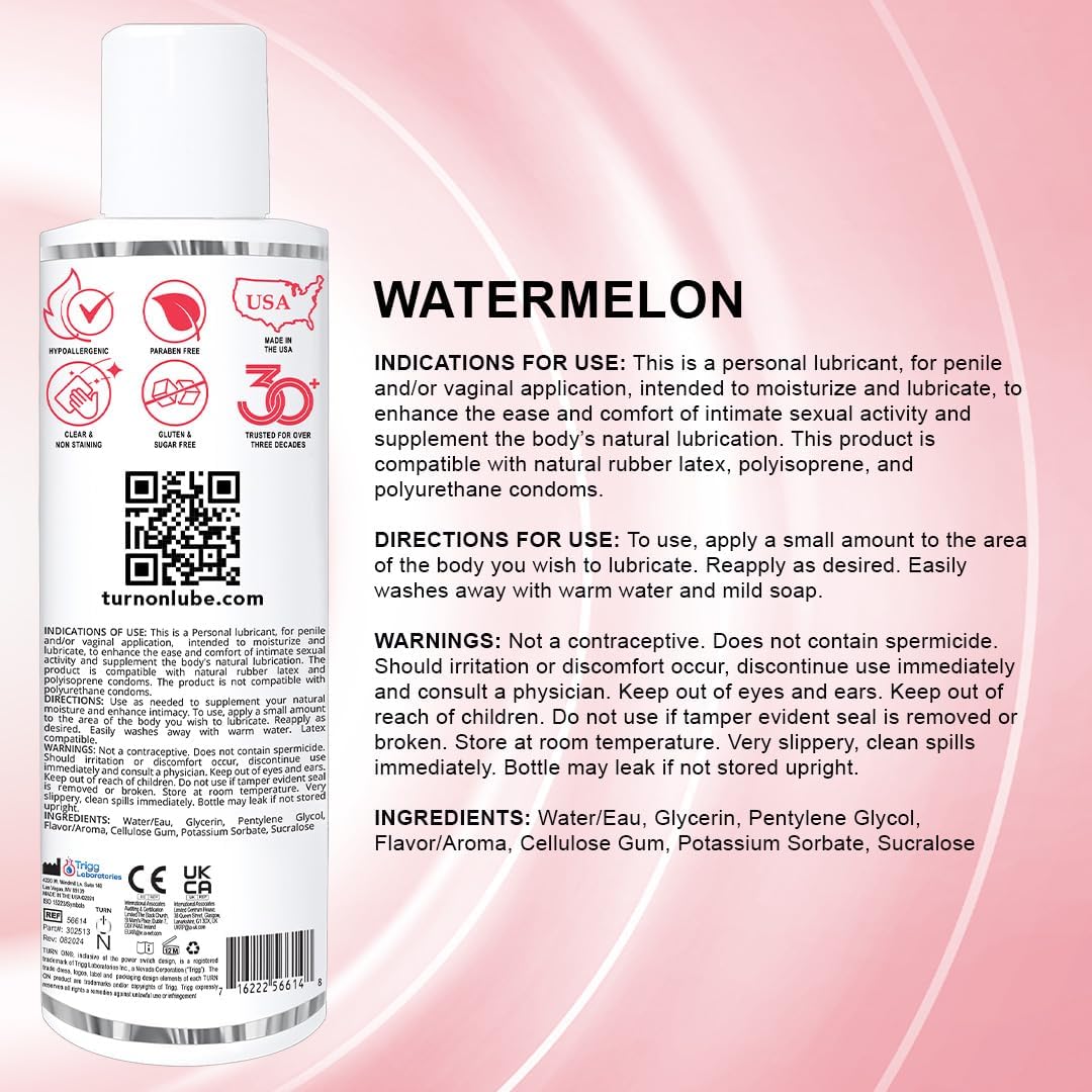 Lubricante personal a base de agua con sabor a sandía | Lubricante premium sin azúcar, seguro para condones, para hombres, mujeres y parejas