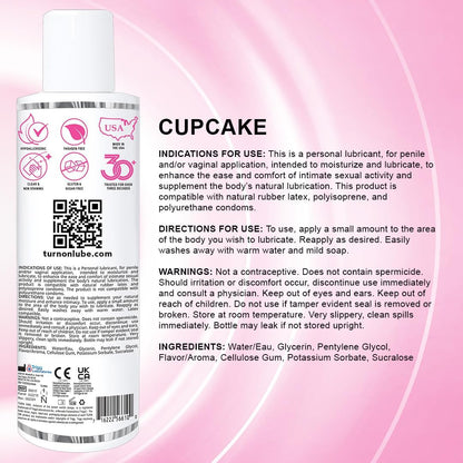 Lubricante personal a base de agua con sabor a cupcake | Lubricante premium sin azúcar y seguro para usar con condón para hombres, mujeres y parejas, 8 fl oz