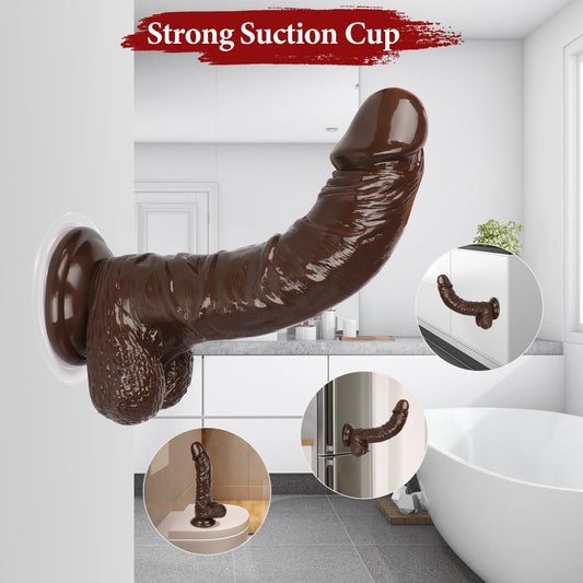 Consolador grande marrón de 10 pulgadas, consolador grande y realista suave con fuerte ventosa para manos libres y juego anal, consolador de punto G grande, juguetes sexuales anales para mujeres y hombres