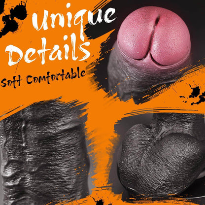 Consolador sexual negro puro enorme y grueso con glande único, consolador negro grande realista de 10.8 pulgadas con ventosa, juguetes de silicona suave para adultos para hombres y mujeres - Sex Shop 502