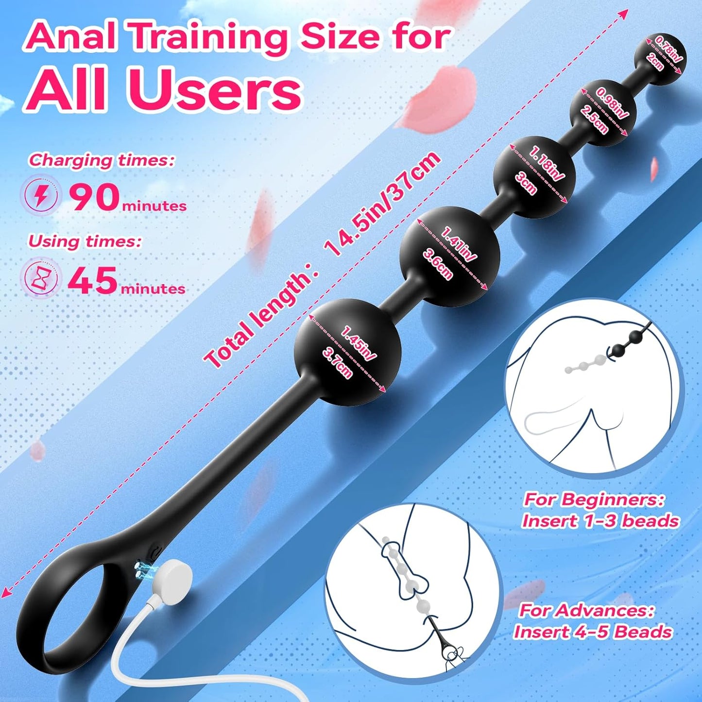 Vibrador de bolas anales, juguetes sexuales, aplicación de 14.5 pulgadas, control remoto,  con 9 modos de vibración, - Sex Shop 502