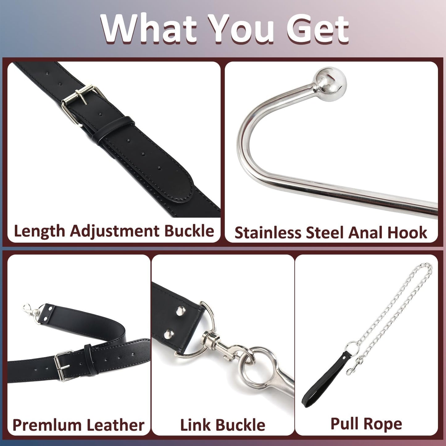 Arnés de gancho Anal BDSM para adultos, collar de Bondage, esposas, Kit de Bondage esclavo, juegos sexuales, cuero ajustable, tapón Anal de Metal, coqueteo - Sex Shop 502
