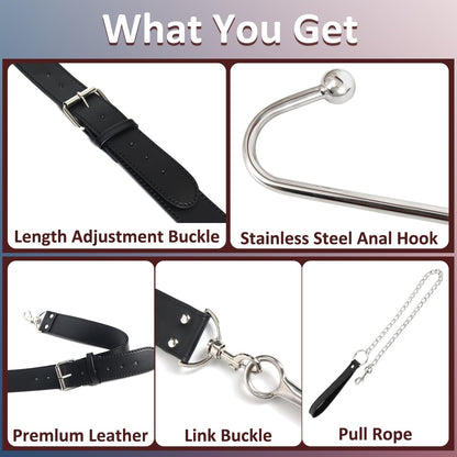 Arnés de gancho Anal BDSM para adultos, collar de Bondage, esposas, Kit de Bondage esclavo, juegos sexuales, cuero ajustable, tapón Anal de Metal, coqueteo - Sex Shop 502