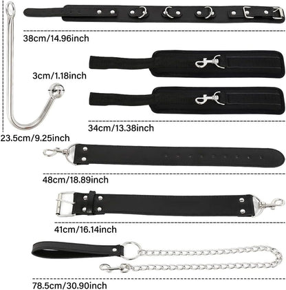 Arnés de gancho Anal BDSM para adultos, collar de Bondage, esposas, Kit de Bondage esclavo, juegos sexuales, cuero ajustable, tapón Anal de Metal, coqueteo - Sex Shop 502