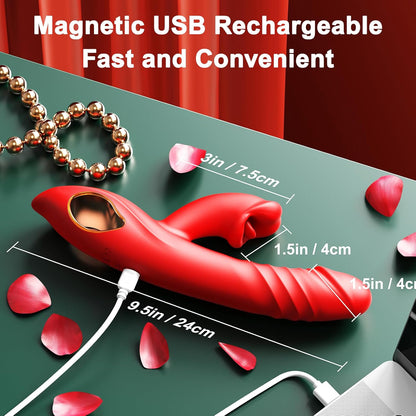 Consolador de empuje vibrador juguetes sexuales para adultos, vibradores de punto G 4 en 1, estimulador de lengua, estimulador del clítoris, juguetes sexuales con 10 vibradores, 5 modos de mordida de - Sex Shop 502