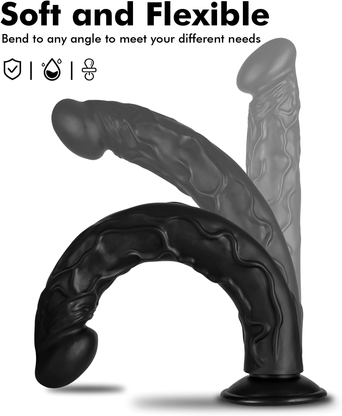 Consolador de pene realista con base de succión de 14 pulgadas, punto G, polla flexible anal, juguetes sexuales para adultos, para principiantes, entrenador de garganta perfecto (negro) - Sex Shop 502