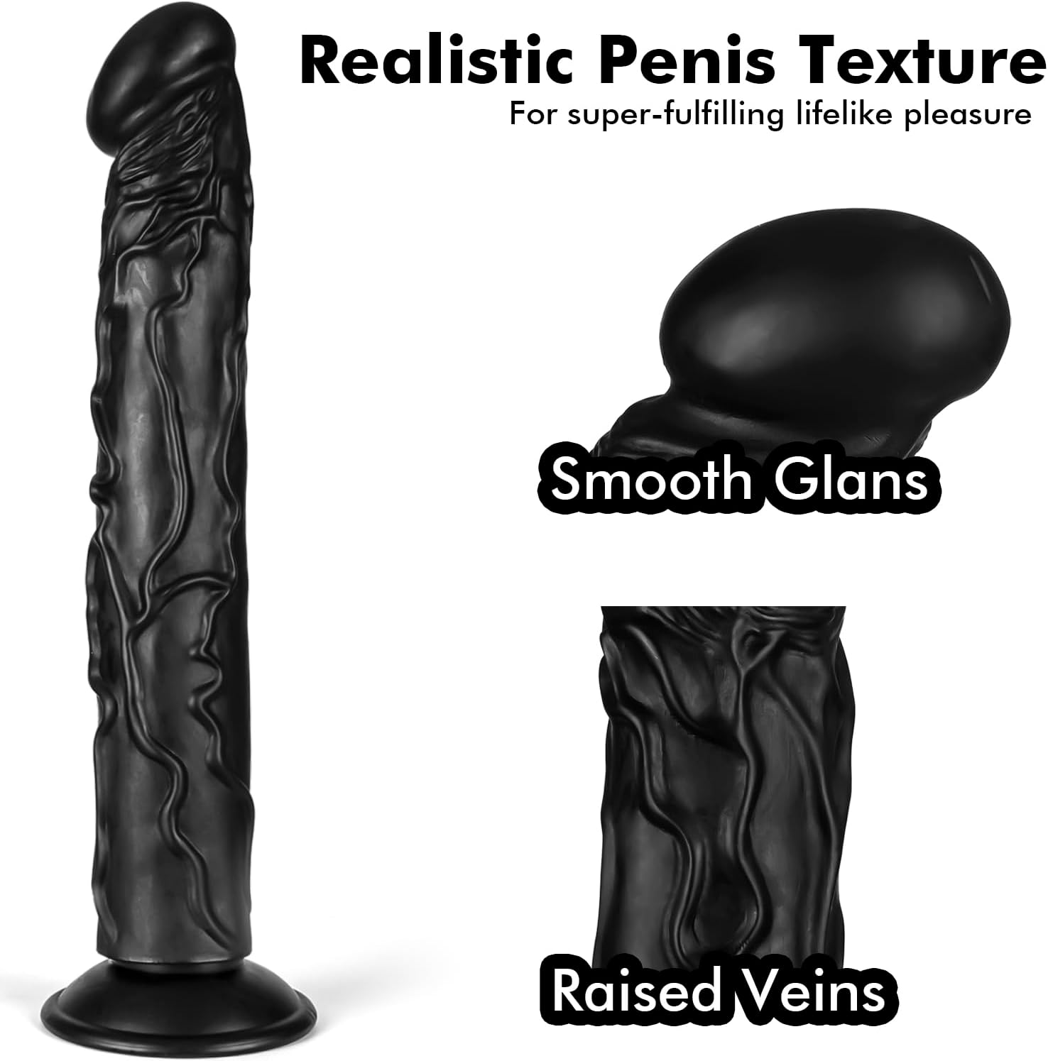 Consolador de pene realista con base de succión de 14 pulgadas, punto G, polla flexible anal, juguetes sexuales para adultos, para principiantes, entrenador de garganta perfecto (negro) - Sex Shop 502
