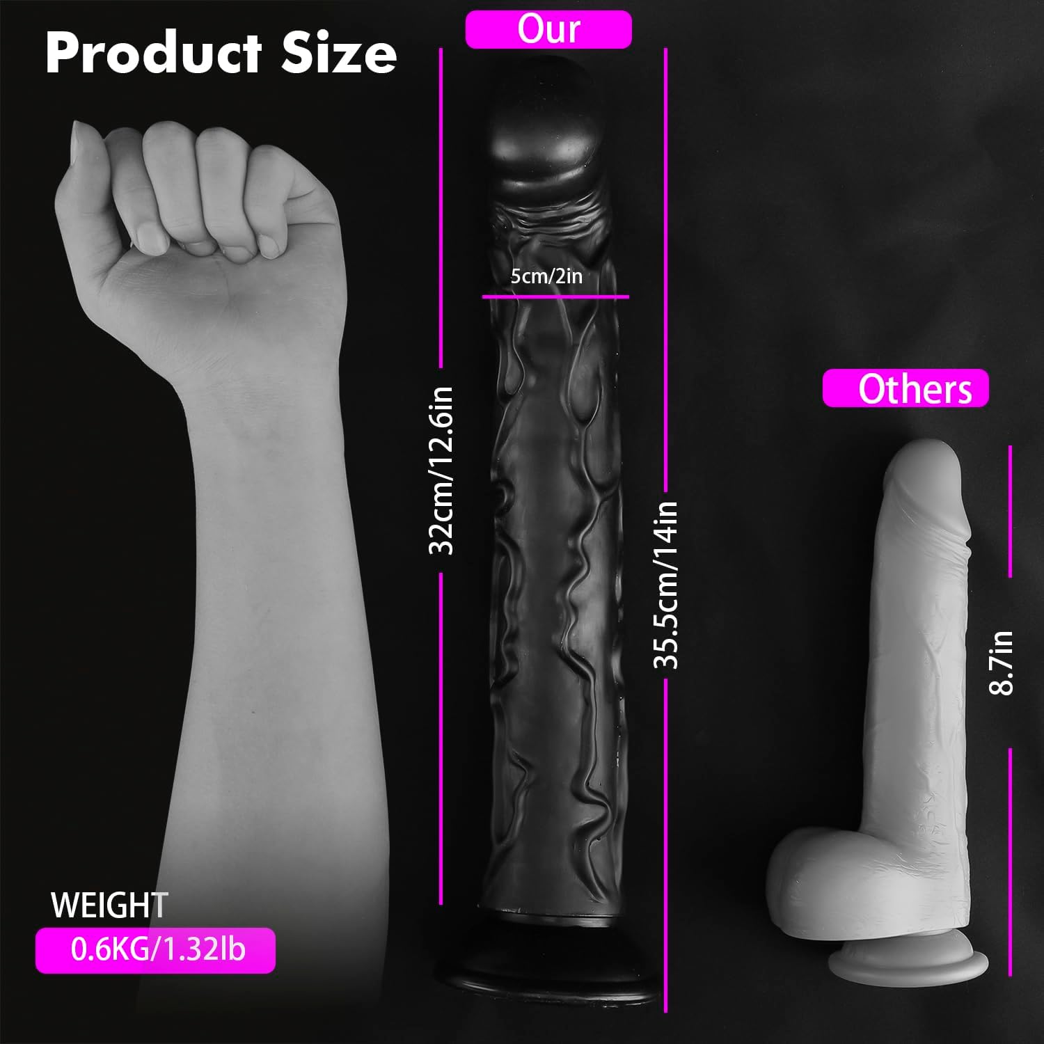 Consolador de pene realista con base de succión de 14 pulgadas, punto G, polla flexible anal, juguetes sexuales para adultos, para principiantes, entrenador de garganta perfecto (negro) - Sex Shop 502