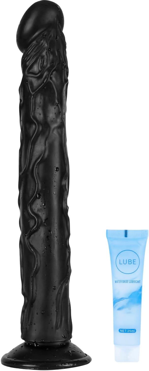 Consolador de pene realista con base de succión de 14 pulgadas, punto G, polla flexible anal, juguetes sexuales para adultos, para principiantes, entrenador de garganta perfecto (negro) - Sex Shop 502