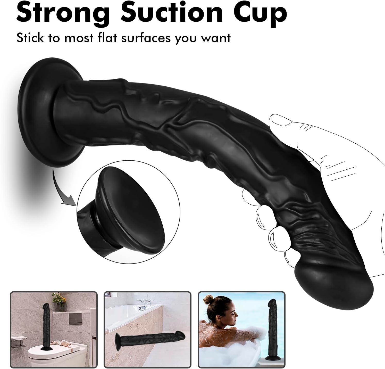Consolador de pene realista con base de succión de 14 pulgadas, punto G, polla flexible anal, juguetes sexuales para adultos, para principiantes, entrenador de garganta perfecto (negro) - Sex Shop 502