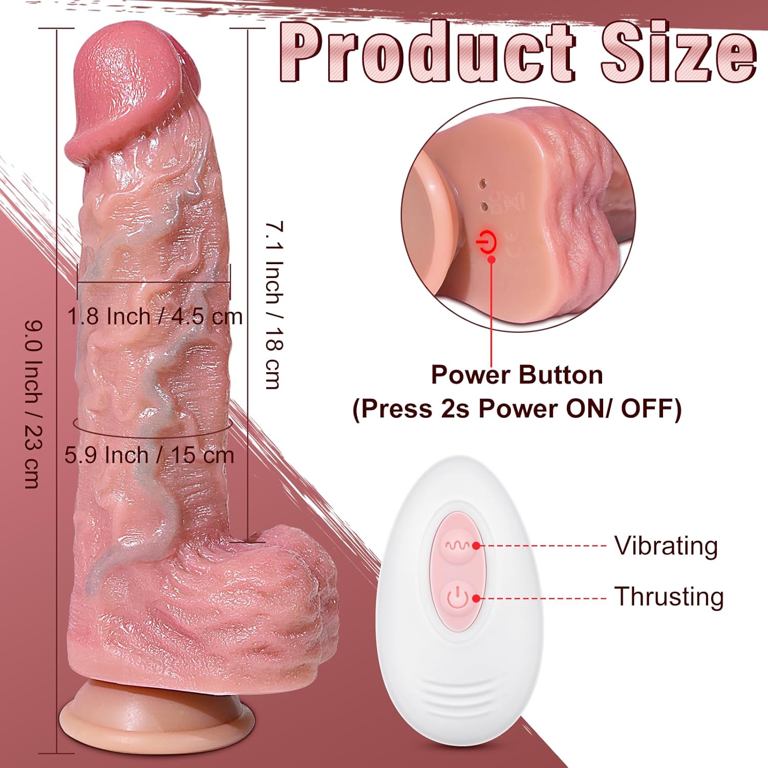 Consolador sexual realista de 9 pulgadas, consoladores gruesos para estimulación anal del punto G, vibrador de control remoto con 10 modos de empuje y 10 modos de vibración, pene falso para adultos - Sex Shop 502