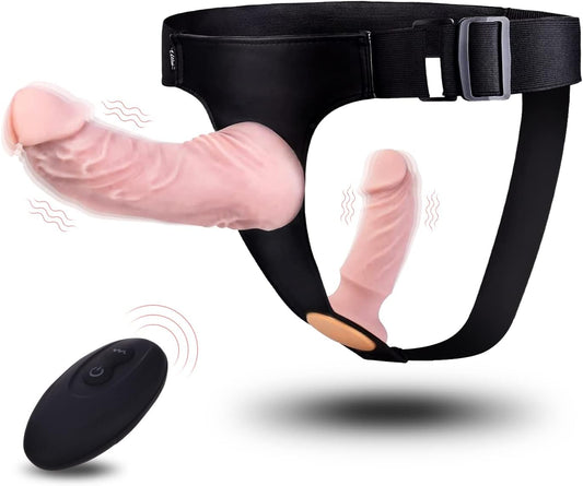 Consoladores realistas de vibración con Arnés, 10 modos fuertes, 2 consoladores de silicona para estimulación anal del punto G, juguetes sexuales ajustables sin tirantes para parejas femeninas - Sex Shop 502