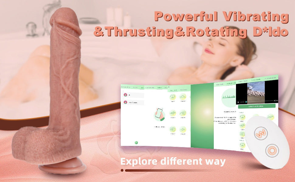 Consolador vibrador de empuje de 8.9 pulgadas,  con control remoto y APP  5 modos de vibración y 3 modos de empuje