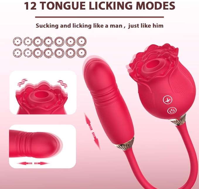 Estimulador sexual de rosas 2 en 1 para mujer con 12 lenguas lamer y 12 empujes, vibrador de punto G, vibrador de succión para lengua, juguetes sexuales para adultos - Sex Shop 502