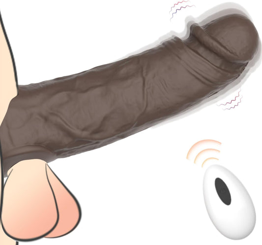 Manga vibratoria para el pene con anillo para el pene: extensor de pene realista para aumentar/prolongar la estimulación del punto G, anillo elástico para retrasar la eyaculación, bomba de pene de - Sex Shop 502