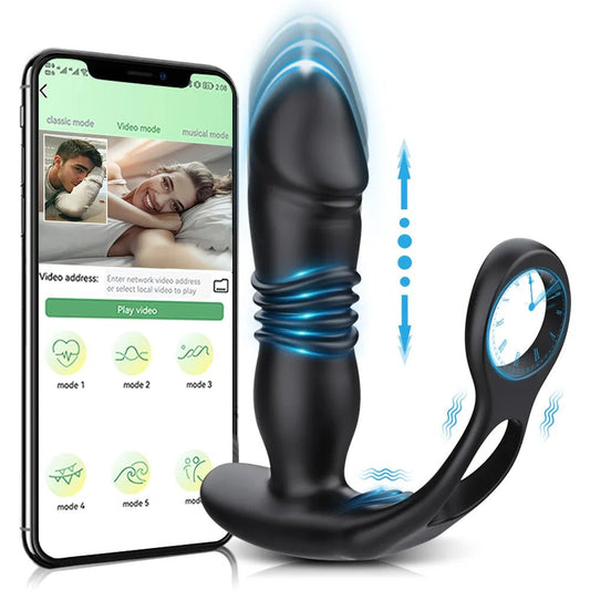 Masajeador de próstata telescópico con Control por aplicación para hombres, Juguetes sexuales, vibrador Anal, tapón Anal, culo, consolador Anal, tapón de botón con Bluetooth, 9 modos - Sex Shop 502