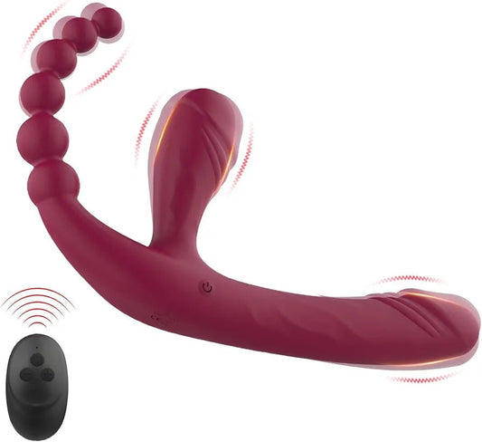 Vibrador de consolador de punto G sin tirantes con correa con 10 modos y control remoto, de silicona antideslizante realista de triple cabeza, tapón de trasero vibratorio para adultos, - Sex Shop 502