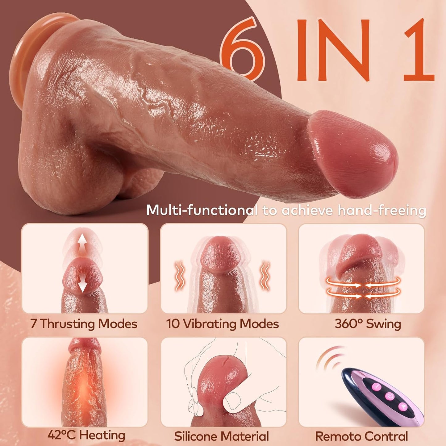 Vibrador de empuje grueso de 3 pulgadas de diámetro, enormes consoladores realistas con vibración de empuje para juego anal avanzado del punto G, juguete sexual gigante de silicona para mujeres y hombres - Sex Shop 502