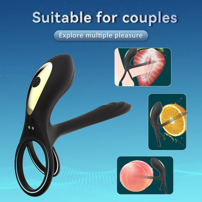 Vibrador de pareja con anillo de pene doble, 10 modos de vibración de punto G y simulador de clítoris, vibrador 3 en 1, recargable, impermeable, juguete sexual para adultos con control remoto para pareja - Sex Shop 502