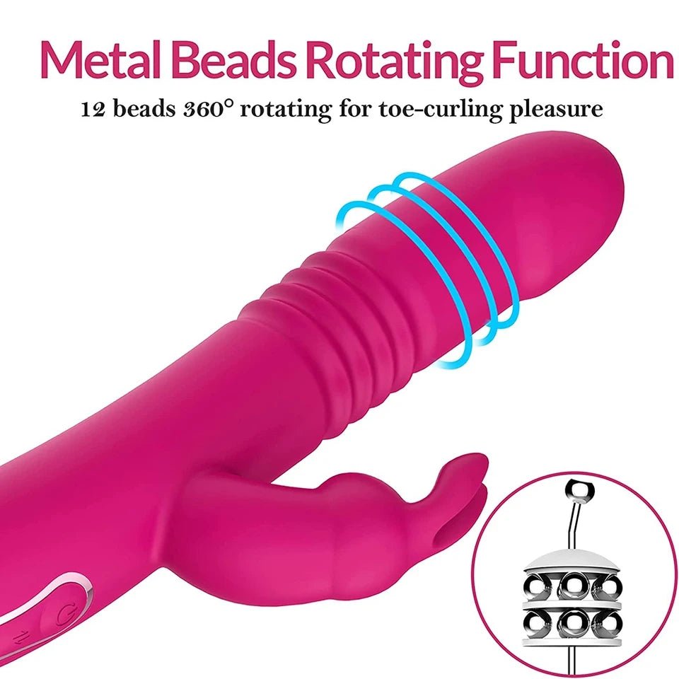 Vibrador telescópico de conejo, bola rodante, masaje vagina, vibración, estimulación, punto G, masturbación, orgasmo, pareja, juguetes sexuales para mujeres (rojo) - Sex Shop 502